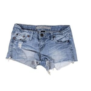 Refuge Sz 3 Blue Light Wash Distressed Ripped Frayed Cutoff Denim Shorts